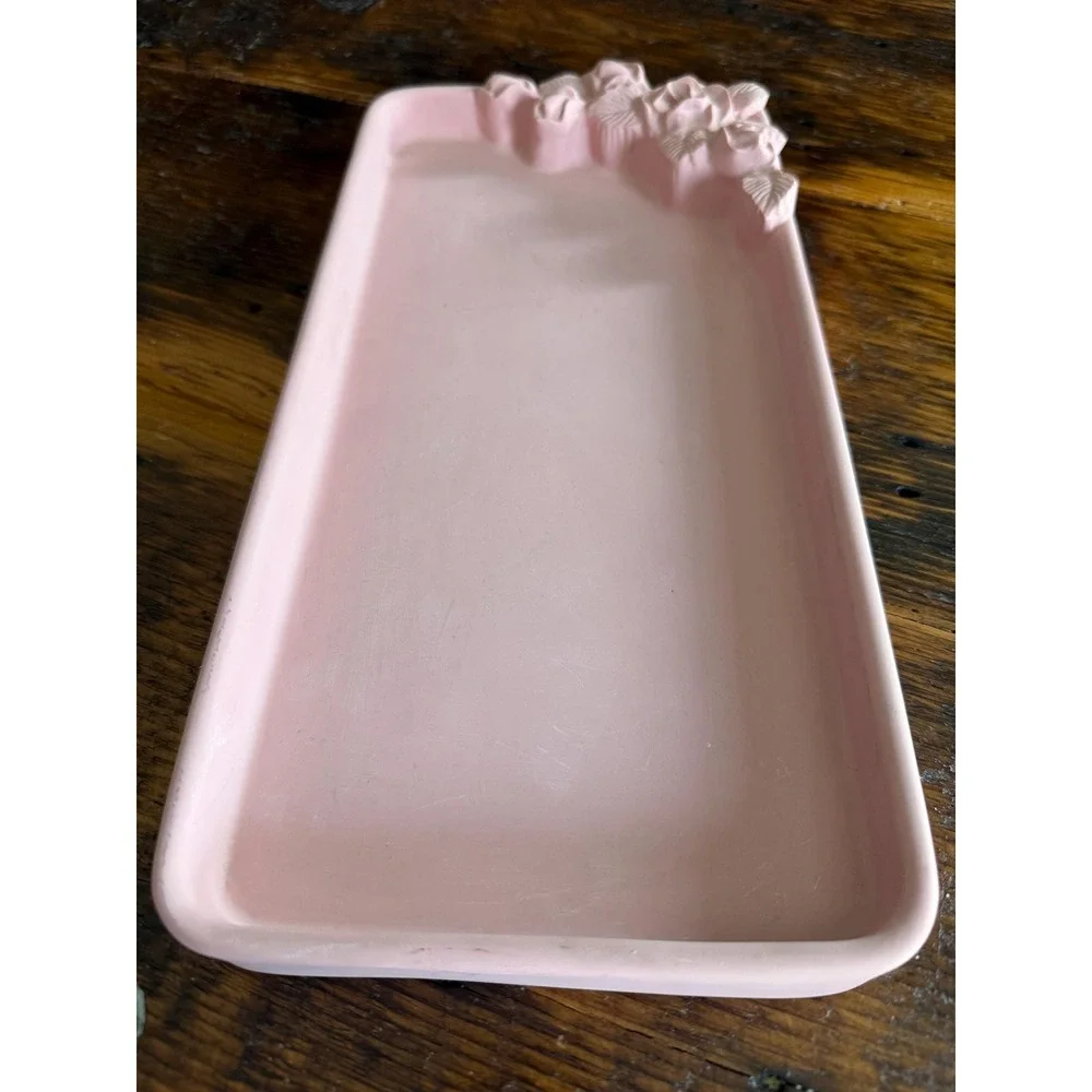 Vintage Dina Pink Soapstone Vanity Tray with Floral Design - Signed DINA